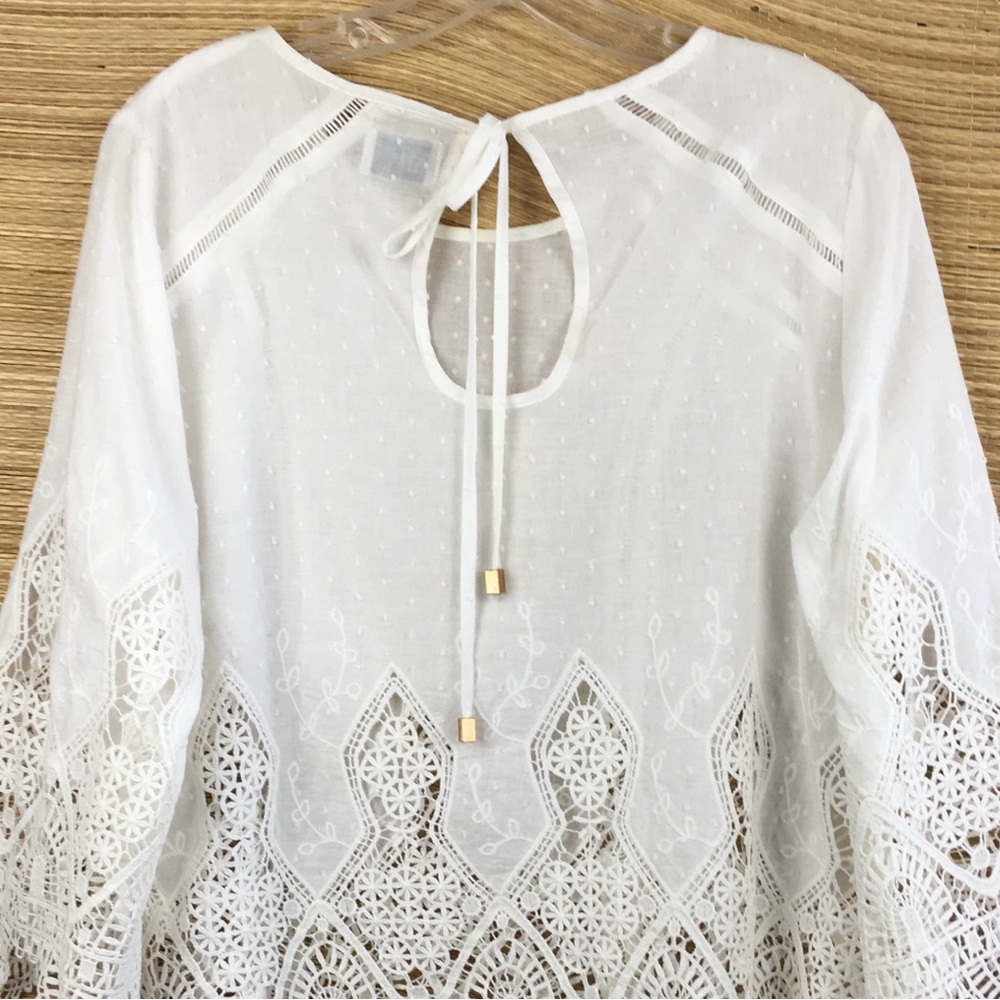 SUB00 Australia 100% Cotton Lace Butterfly Sleeve Top Blouse Size L - Picture 7 of 11